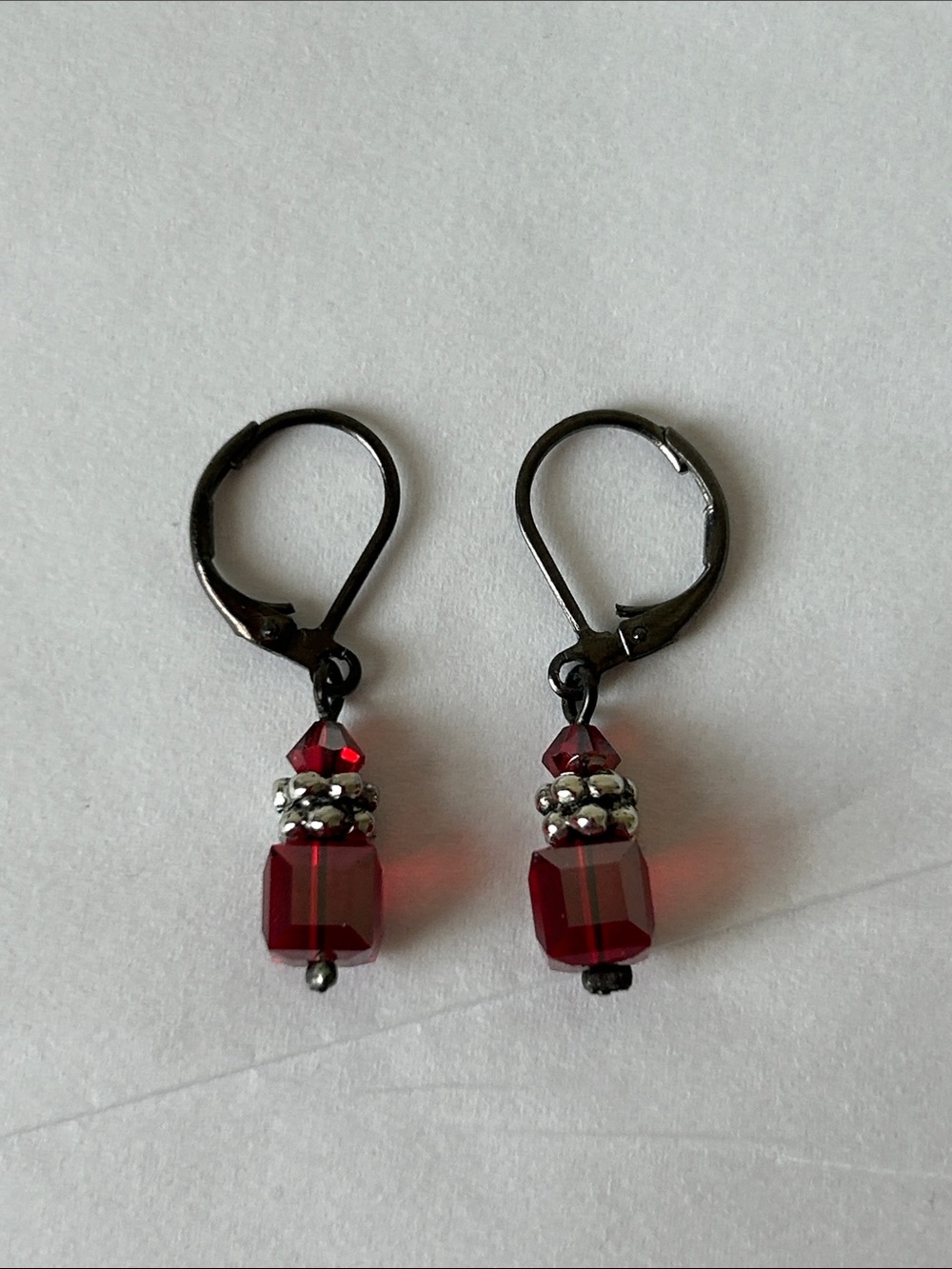 WHBM Red and Silver Tone Drop Earrings